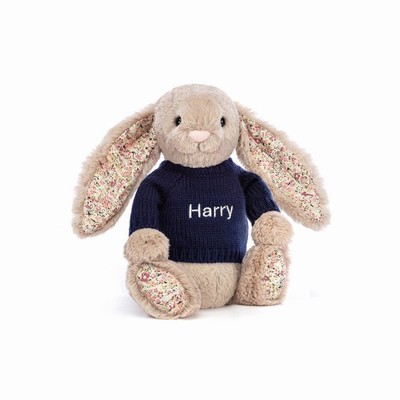 Jellycat Blossom Bea Beige Bunny with Navy Jumper USA | 65831EWID